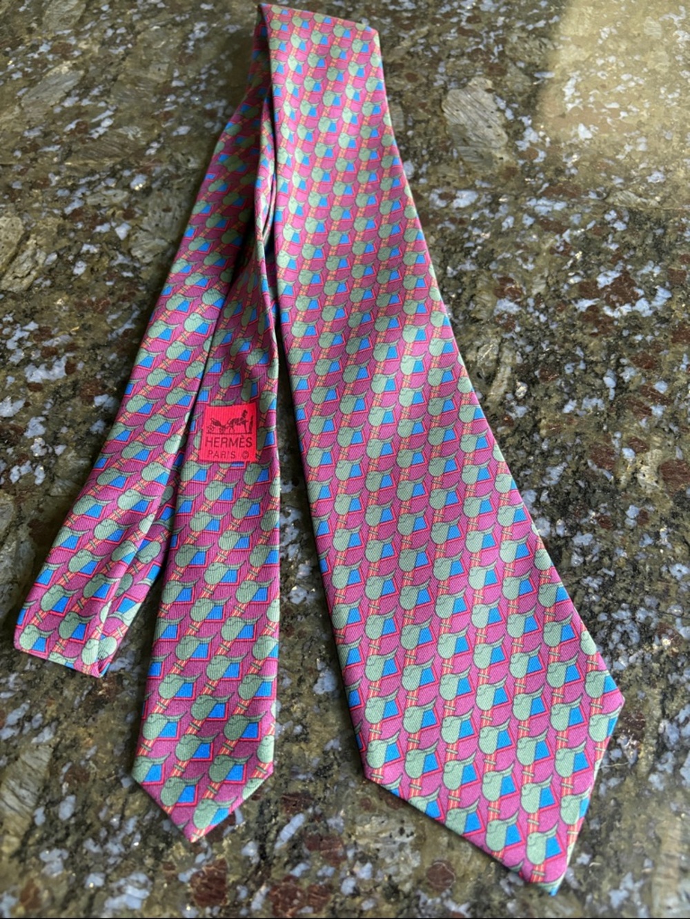 HERMES Burgundy Saddle Patterned Silk Tie